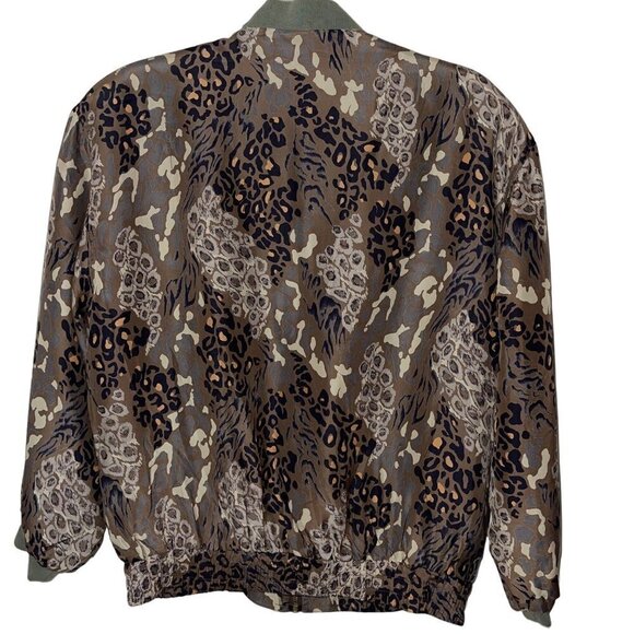 FUDA International Vintage Womens Bomber Jacket Size Medium Silk Animal Print - Picture 2 of 13